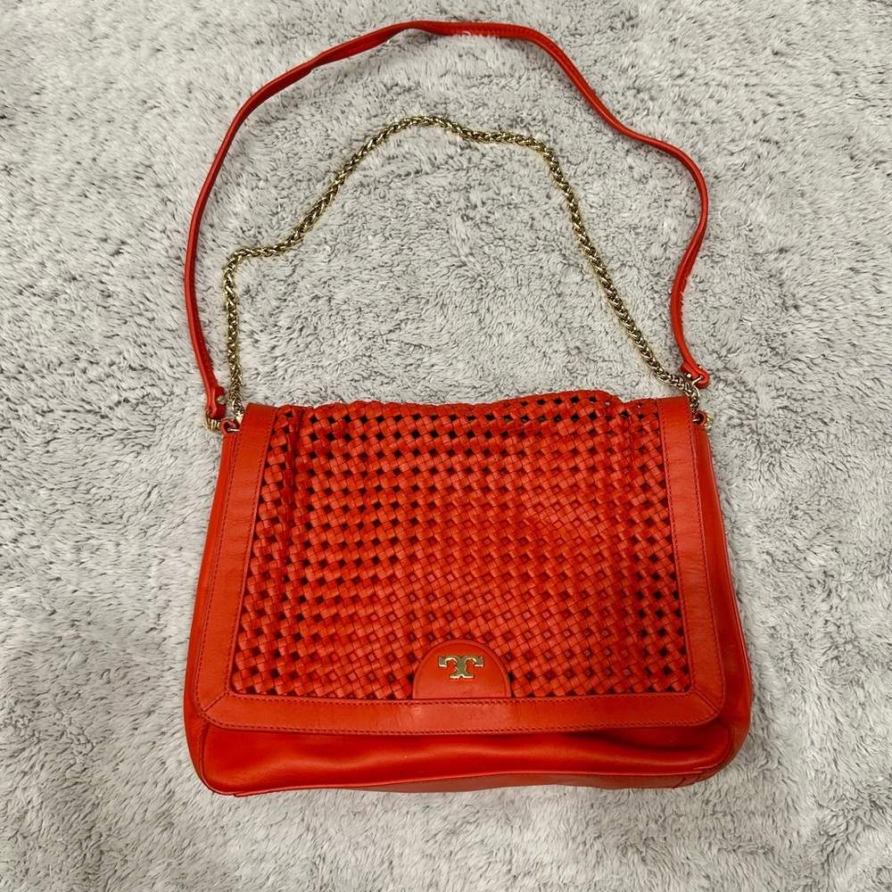 Tory Burch Orange Woven Shoulder Bag
